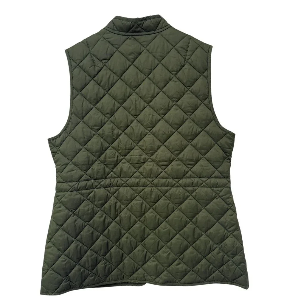 LANDS END Womens Quilted Vest Medium Olive Green Button Front Utility Preppy NWT - Picture 4 of 10